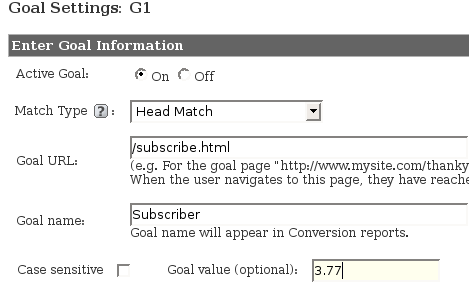 Configure Goal Vlue and Settings