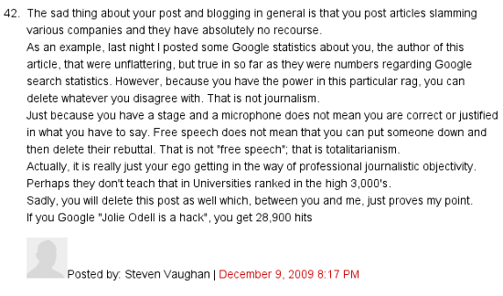 Someone claiming to be Steven Vaughan attacks Jolie O'Dell